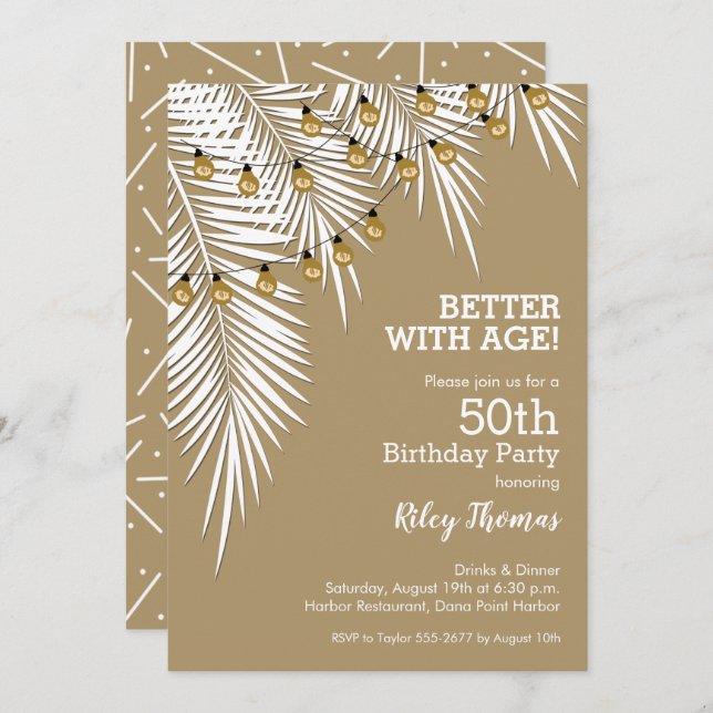 Light Strings on Palms Birthday Party Einladung (Vorne/Hinten)