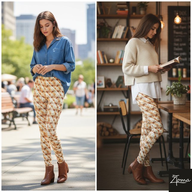 Light Tan Diagonal Plaid Subtle Weave Leggings (Von Creator hochgeladen)