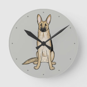 Light Tan German Shepherd Dog   Niedliche Hauskuns Runde Wanduhr