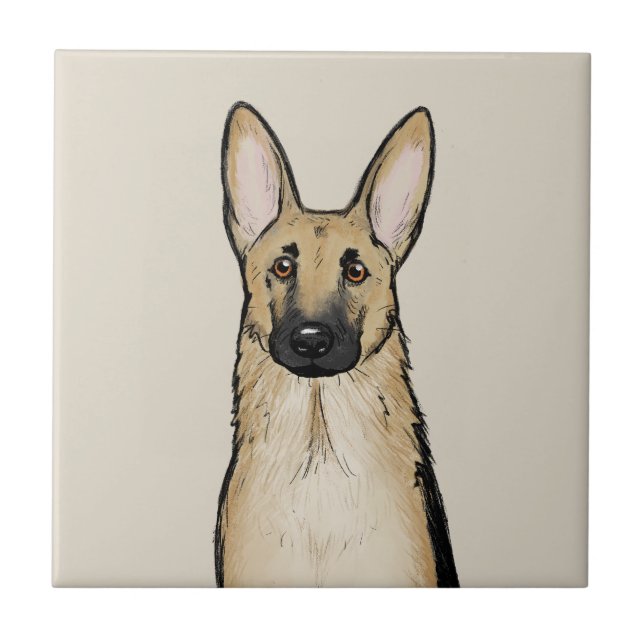 Light Tan und Black German Shepherd Dog | Pet Art Fliese (Vorderseite)