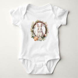 Light Tan/White Bunny Rabbit mit Blume Baby Strampler