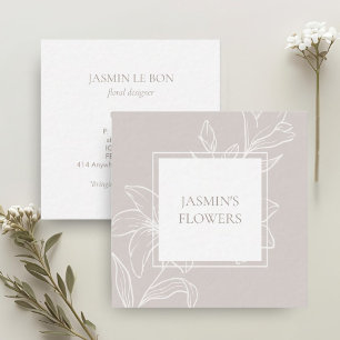 Light Taupe   Chic Floral Label Quadratische Visitenkarte