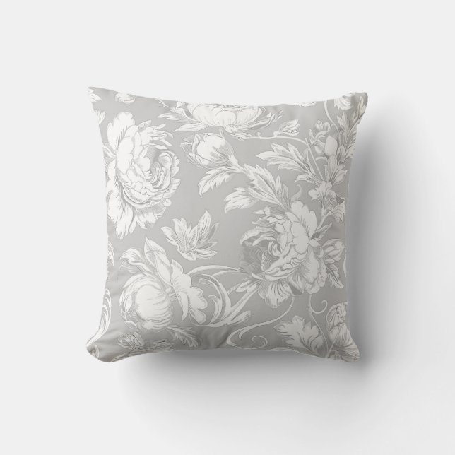 Light Taupe Floral Chinoiserie Kissen (Vorderseite)