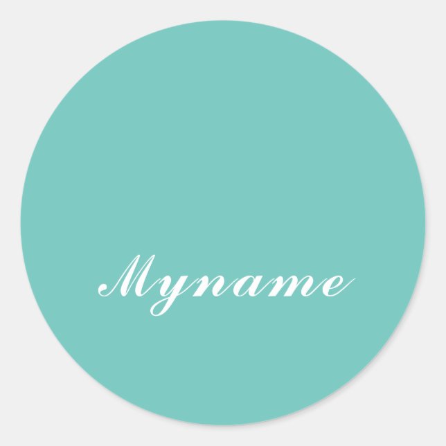 Light Teal Trendy Modern Minimalist Chic Name Runder Aufkleber (Vorderseite)
