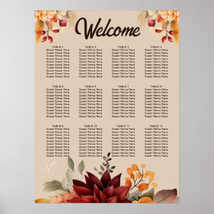 Light Terracotta Fall Floral Wedding Chart Poster
