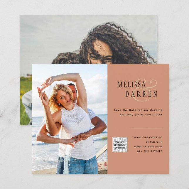 Light Terracotta FOTO Wedding RETT DATE QR CODE (Vorne/Hinten)