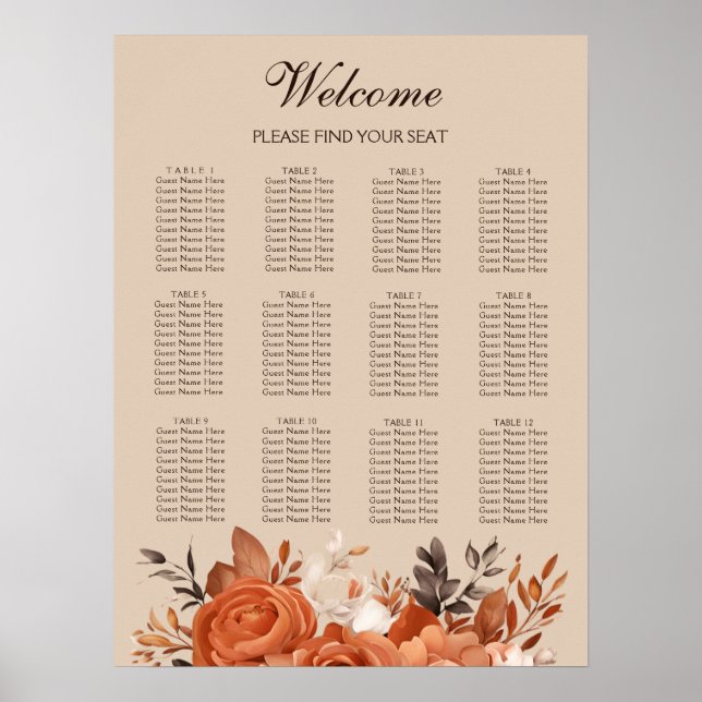 Light Terracotta Wedding Chart Poster (Vorne)