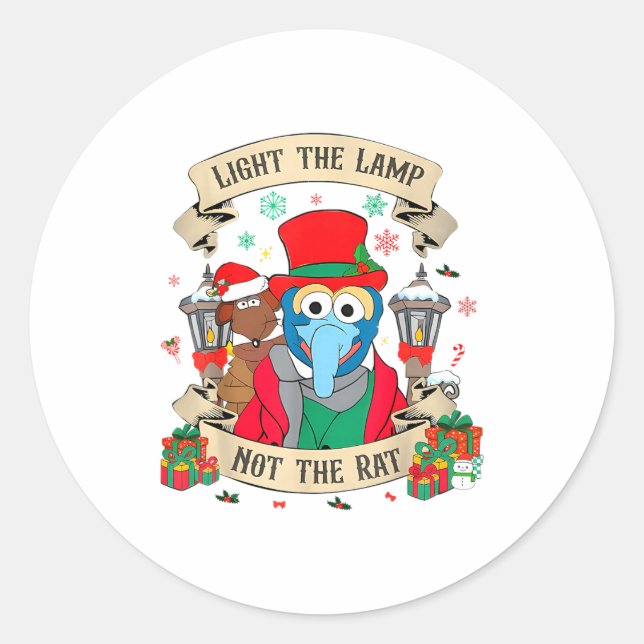 Light The Lamp Not The Rat Funny Christmas Matchin Runder Aufkleber (Vorderseite)