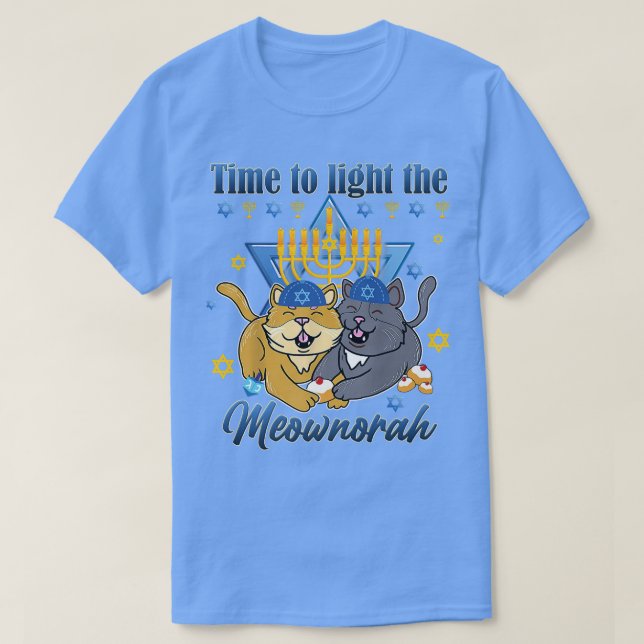 Light The Meownorah Jewish Cat Menorah Lover Ugly  T-Shirt (Design vorne)