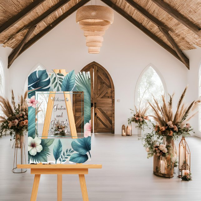 Light Tropical Essence Wedding Willkommen Acrylschild (Von Creator hochgeladen)
