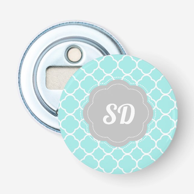 Light Türkise Quatrefolie Custom Monogram Flaschenöffner (Vorderseite)