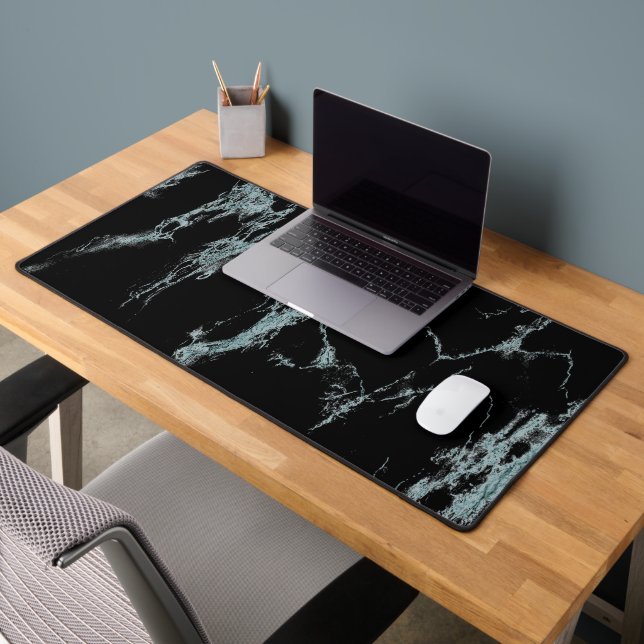 Light Turquoise Vein Black Marble Look Schreibtischunterlage (Büro 2)