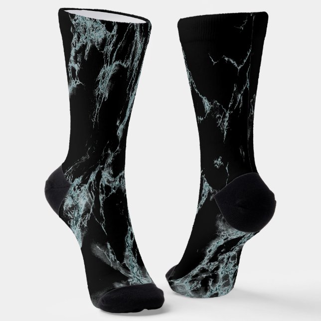 Light Turquoise Vein Black Marble Look Socken (Gewinkelt)