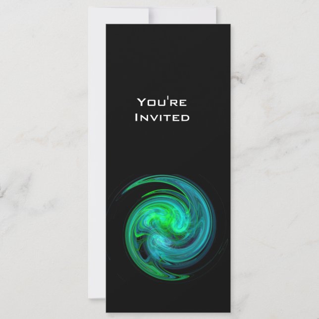 LIGHT VORTEX hellblau grün schwarz Einladung (Vorderseite)