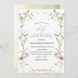 Light Watercolor Wildblumen Babydusche Einladung