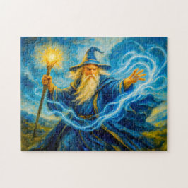 Light-wielding mage in fantasy oil art puzzle