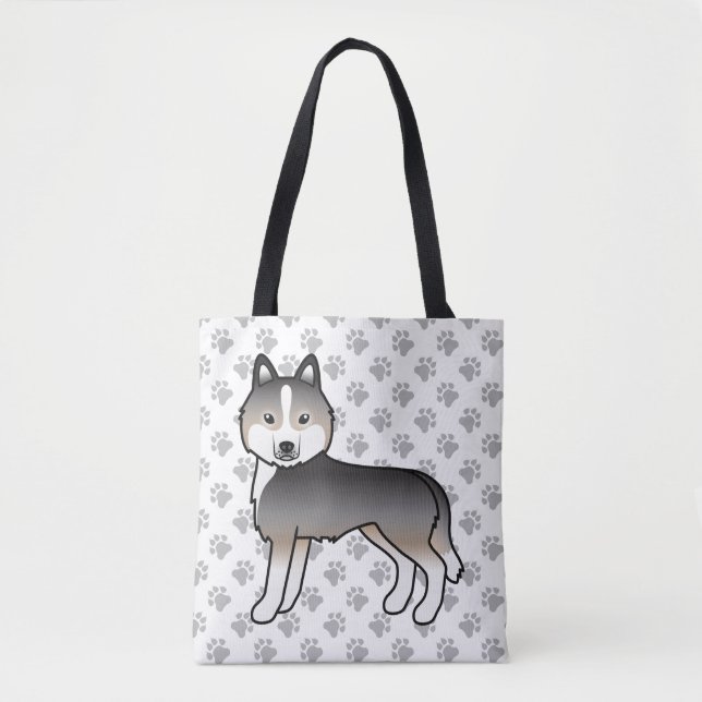 Light Wolf Gray Siberian Husky Cartoon Dog & Paws (Vorderseite)