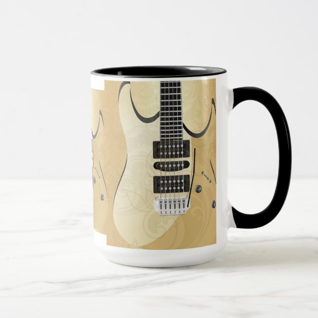 Light Wood Look Gitarre Illustration Monogram Tasse (Rechts)