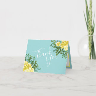 Light Yellow & Aquamarin Aqua Rose Wedding Vielen Dankeskarte