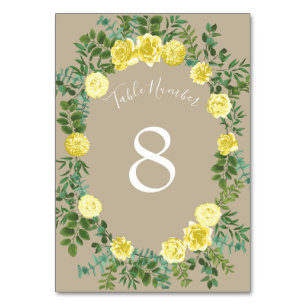 Light Yellow Khaki Ecru Rose Floral Wedding Tischnummer