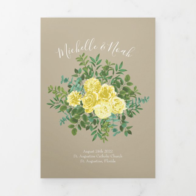 Light Yellow Khaki Ecru Rose Hochzeitsprogramme Dreifach-gefaltete Programmkarte (Cover)