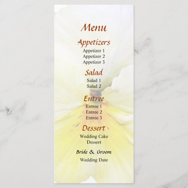 Light Yellow Pansy Wedding Menu Menükarte (Vorderseite)