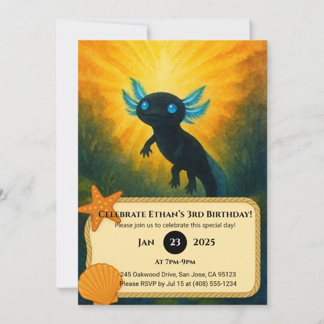 Lightborn Axolotl Glow Birthday Einladung (Vorderseite)