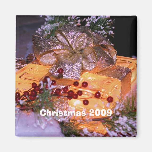 Lighted Geschenk Gold Bow Weihnachtsfeiertag Magne Magnet (Vorne)