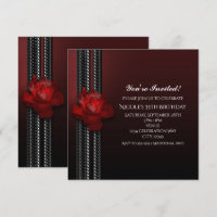 Lighted Rose & Lace Burgund Party Einladung