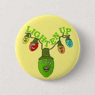 Lighten Up Funny Christmas Pub Cartoon Lights Button