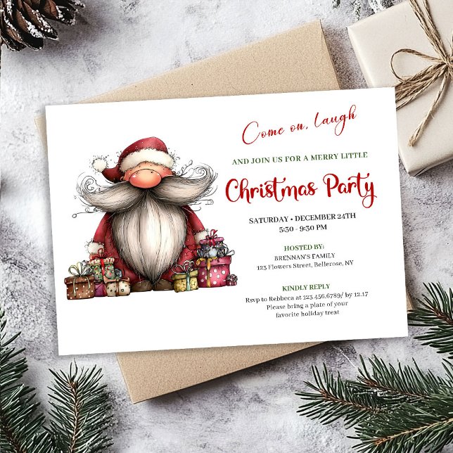 Lighthearted Quirky Santa Hand Drawn Holiday  Einladung (Lighthearted Quirky Santa Hand Drawn Holiday Invite)