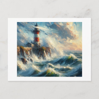 Lighthouse Amidst Stormy Seas,  Postkarte