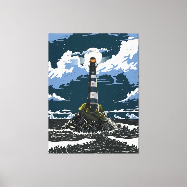 Lighthouse At Night Leinwanddruck (Vorderseite)
