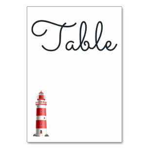 Lighthouse Beach Red White Nautical Wedding Tischnummer