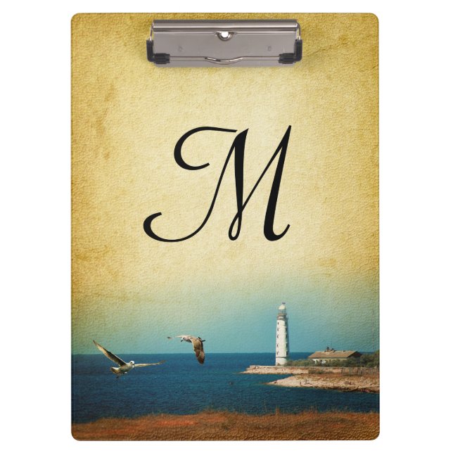 Lighthouse Beach Scene Monogram Initial Clip Board Klemmbrett (Vorderseite)