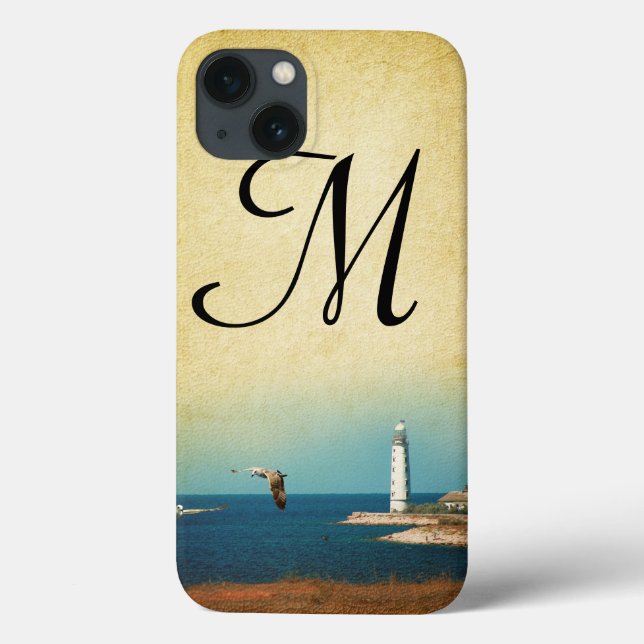 Lighthouse Beach Scene Monogram IPAD Case (Rückseite)
