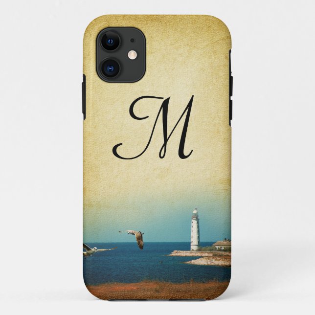 Lighthouse Beach Scene Monogram IPHONE 5 Case (Rückseite)