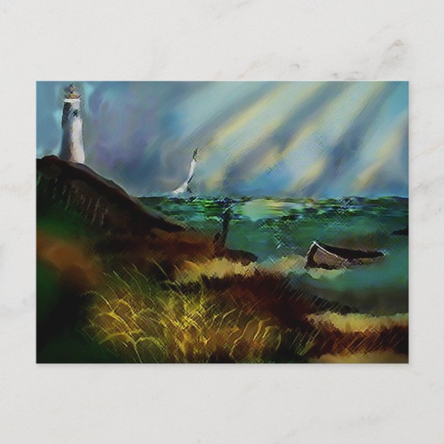 Lighthouse Beach Scene Postcard Postkarte (Vorderseite)