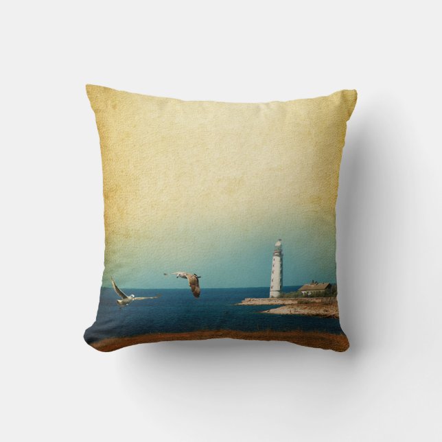 Lighthouse Beach Scene Throw Couch Kissen (Vorderseite)