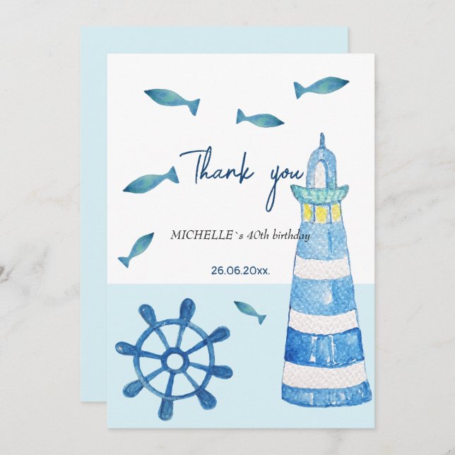 Lighthouse Beach Wasserfarbe Handgestrichen Dankeskarte (Vorne/Hinten)