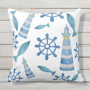 Lighthouse Beach Wasserfarbe Handgestrichen Kissen
