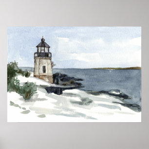 Lighthouse Burg Rhode Insel Winter Schnee Poster