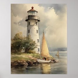 Lighthouse Coastal Art Print Poster