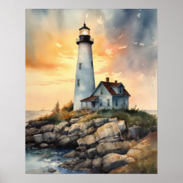 Lighthouse Coastal Art Print Poster