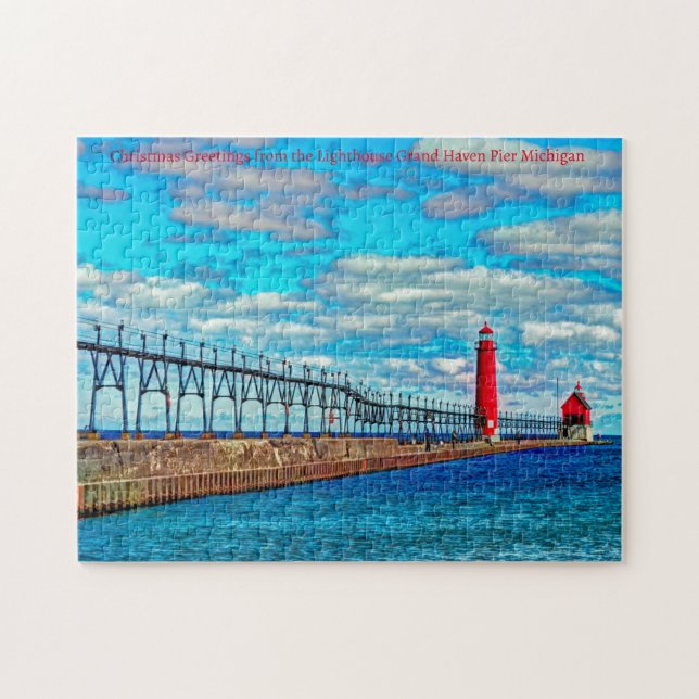Lighthouse Grand Haven Pier Michigan. Puzzle (Horizontal)