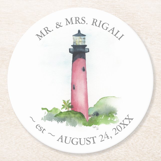 Lighthouse Hochzeit in Urlaubsort Keepake Runder Pappuntersetzer (Vorderseite)