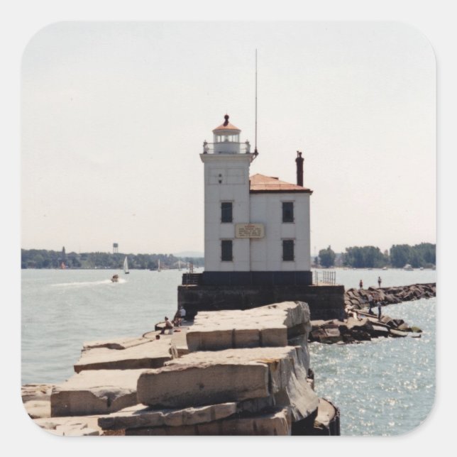 Lighthouse Lake Erie Quadratischer Aufkleber (Vorderseite)