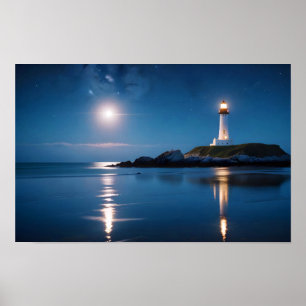 Lighthouse Landschaft Küste Meer Ruhe Meer Nacht Poster