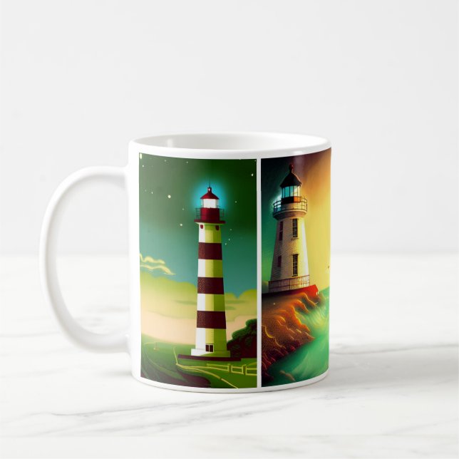 Lighthouse-Liebhaber Tasse mit 4 Lichtturmbildern (Links)