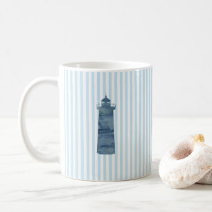 Lighthouse Nautical Painting Blue Strip Tasse